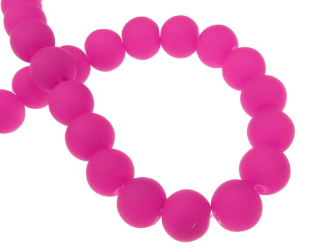Matte glass round beads strand, rubber ball for jewelry making 10 mm hole 1 mm neon pink ~ 80cm ~ 80 pieces
