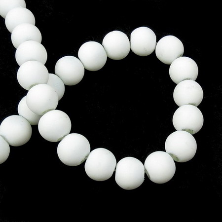 Rubber glass beads strand, ball shaped for DIY jewelry findings 10 mm hole 1 mm neon  white ~ 80 cm ~ 80 pieces