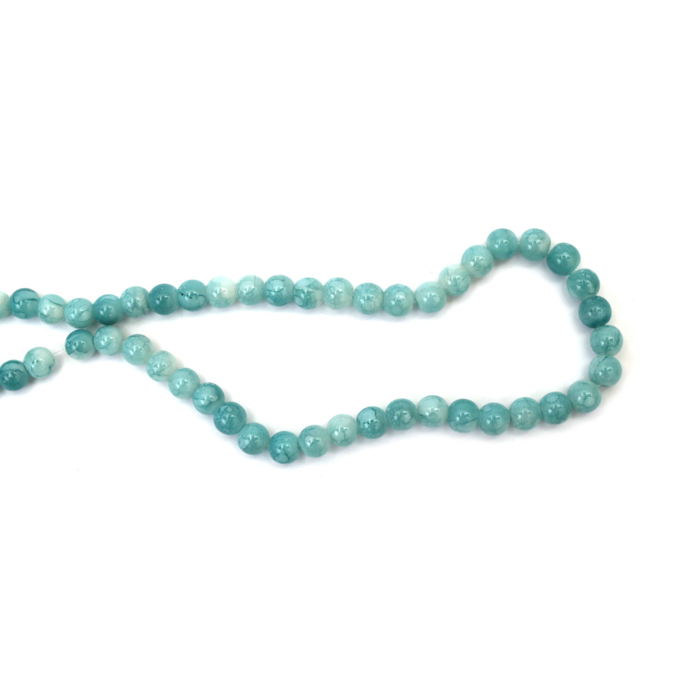 Mărgele din sticlă efect marmură – 8 mm, mix alb lăptos și albastru ocean, ~100 bucăți – ideale pentru craft, bijuterii handmade și accesorii elegante