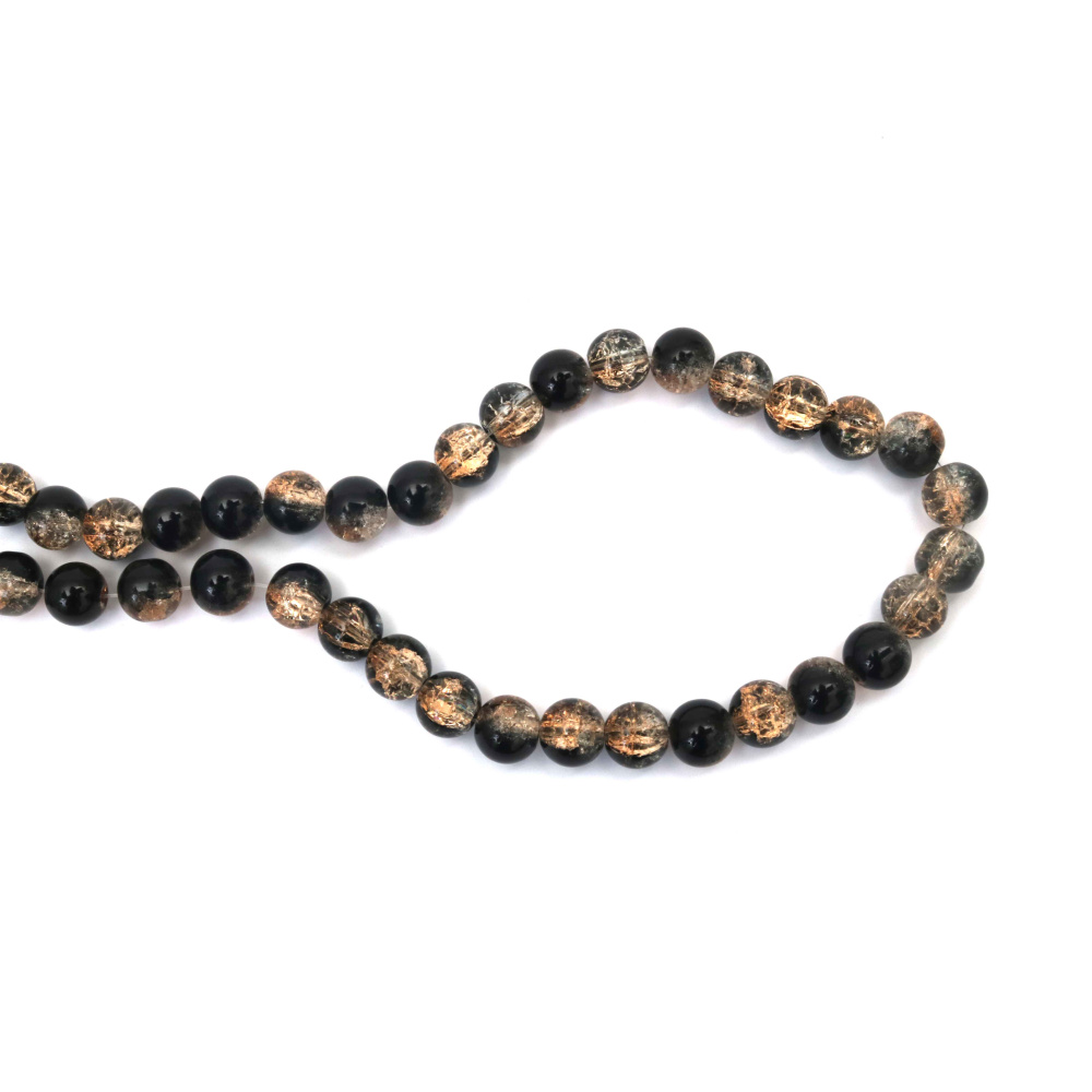 Mărgele din sticlă crăpată (crackle) 10 mm – portocaliu transparent cu vopsea neagră, gaură 1 mm, șirag ~85 buc – perfecte pentru bijuterii îndrăznețe și creații handmade artistice