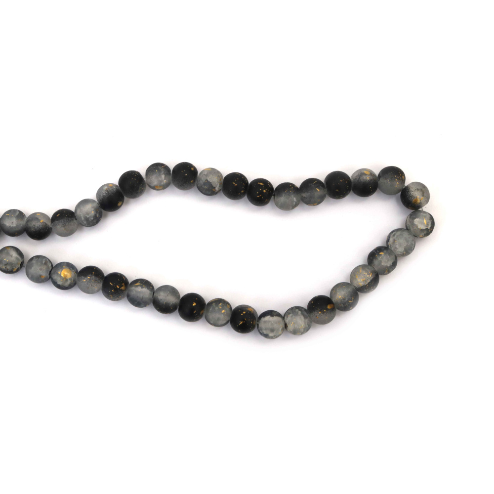 Mărgele din sticlă crackle mate 10 mm, asortate alb și negru cu accente aurii, gaură 1 mm, ~85 buc. – pentru bijuterii și proiecte handmade