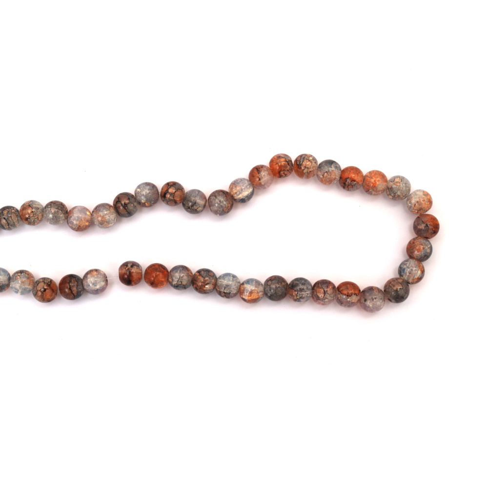 Mărgele din sticlă crackle pictate artistic 10 mm, asortate – transparente alb & portocaliu, orificiu 1 mm, șirag ~85 buc. – perfecte pentru bijuterii vibrante și creații handmade/DIY