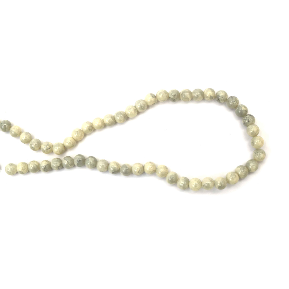 Mărgele din sticlă imitație marmură – 8 mm, gaură 1 mm, alb lăptos și gri, șirag ~105 buc – ideale pentru bijuterii handmade, înșirat mărgele și proiecte hobby & craft