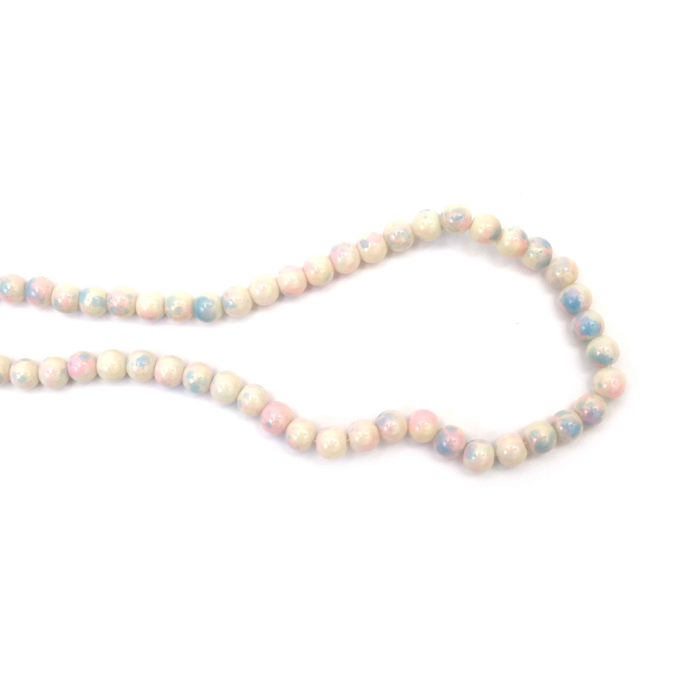 Charming Sprayed Glass Beads 8 mm – Milky White, Pink & Blue, Hole 1 mm, Strand ~105 pcs – Perfect for Creating Playful Jewelry & Colorful Handmade Designs