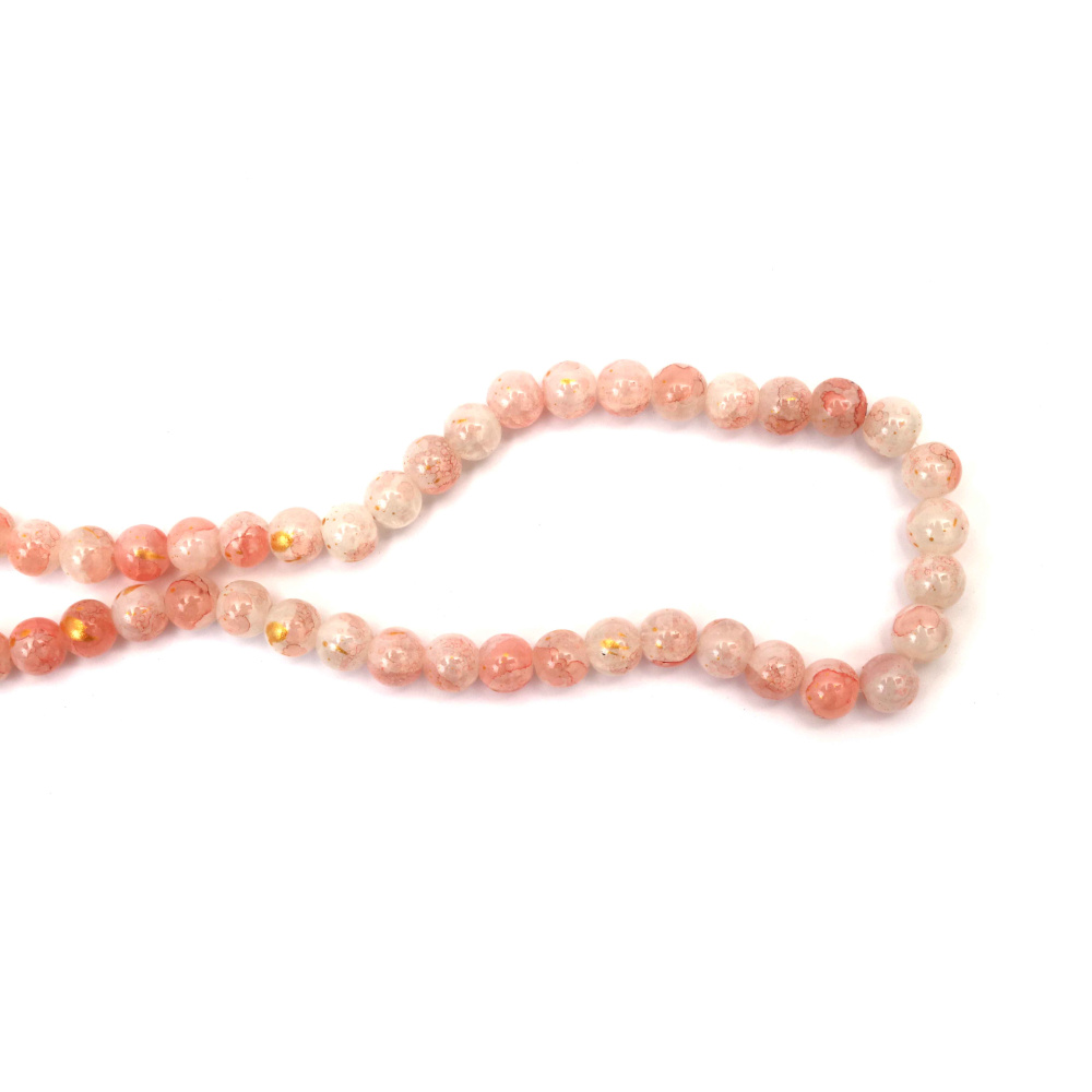 Mărgele Elegante din Sticlă Crackle 10 mm – Alb și Roz cu Accent de Culoare Aurie, Gaură 1 mm, Șirag ~85 buc – Perfecte pentru Bijuterii Romantice