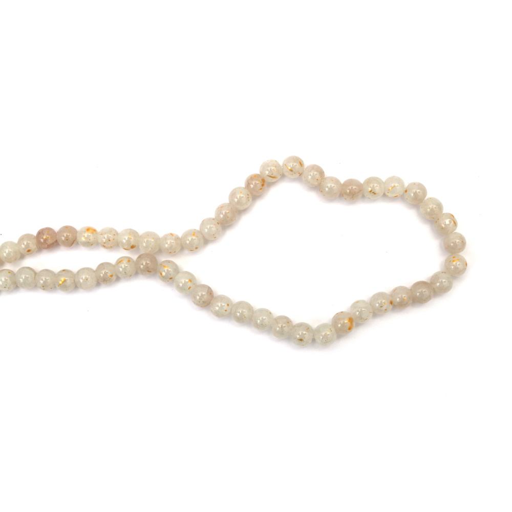 Șirag de mărgele din sticlă crackle – rotunde 8 mm, gaură 1 mm – fildeș cu detalii aurii ~ 100 mărgele