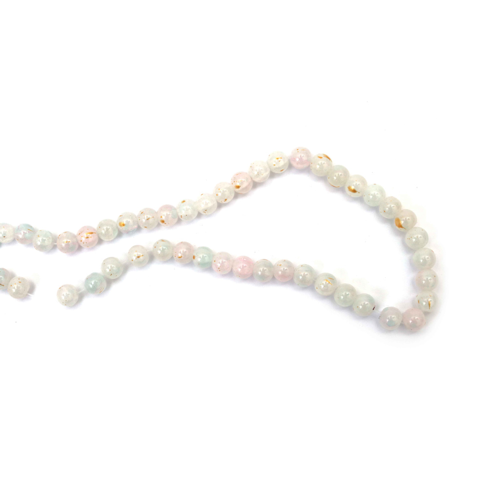 Crackle Glass Beads 8 mm, White, Pink & Blue with Gold Accent, Hole 1 mm, ~105 pcs – For Jewelry & Crafts