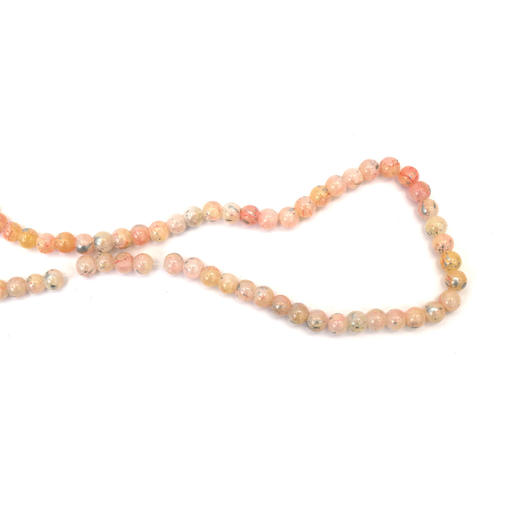 Delicate Crackle Glass Beads 8 mm – White, Pink & Yellow with Silver Accent, Hole 1 mm, Strand ~105 pcs – Perfect for Creating Bright Jewelry & Artistic Handmade Designs