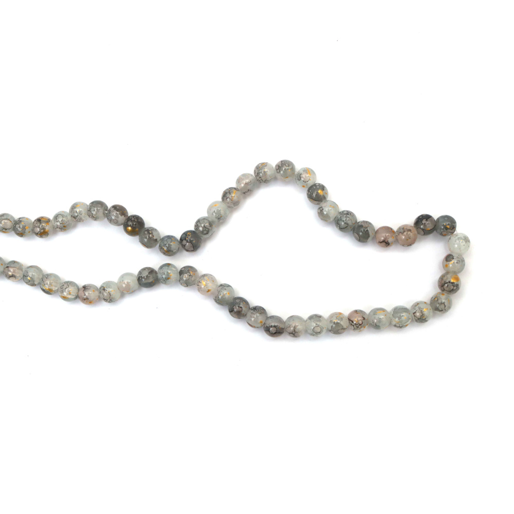 Mărgele din sticlă crăpată vopsite 8 mm, alb și negru cu accent auriu (culoare), gaură 1 mm, ~100 buc – pentru bijuterii și hobby creativ