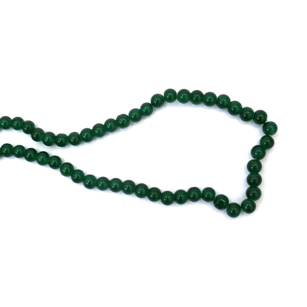 Mărgele din sticlă verde închis, elegante – rotunde 8 mm, imitație de jad (aprox. 110 buc) – perfecte pentru bijuterii handmade și proiecte creative