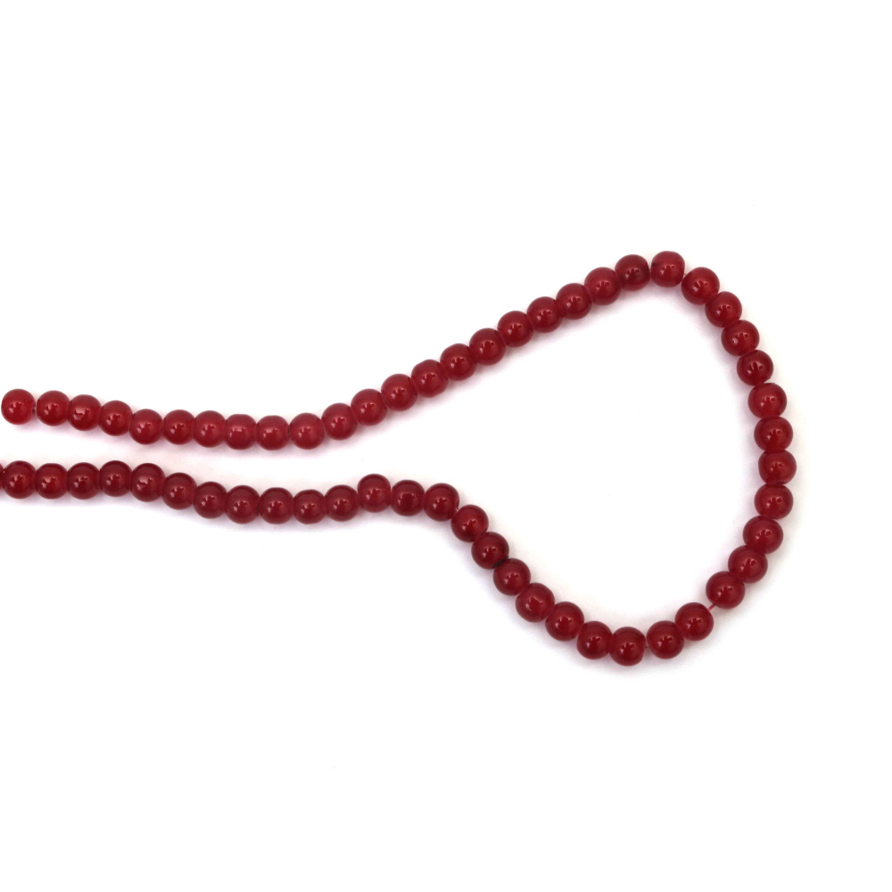 Vibrant Imitation Jade Glass Beads 6 mm – Red, Hole 1 mm, Strand ~135 pcs – Perfect for Creating Passionate Jewelry & Artistic Handmade Designs