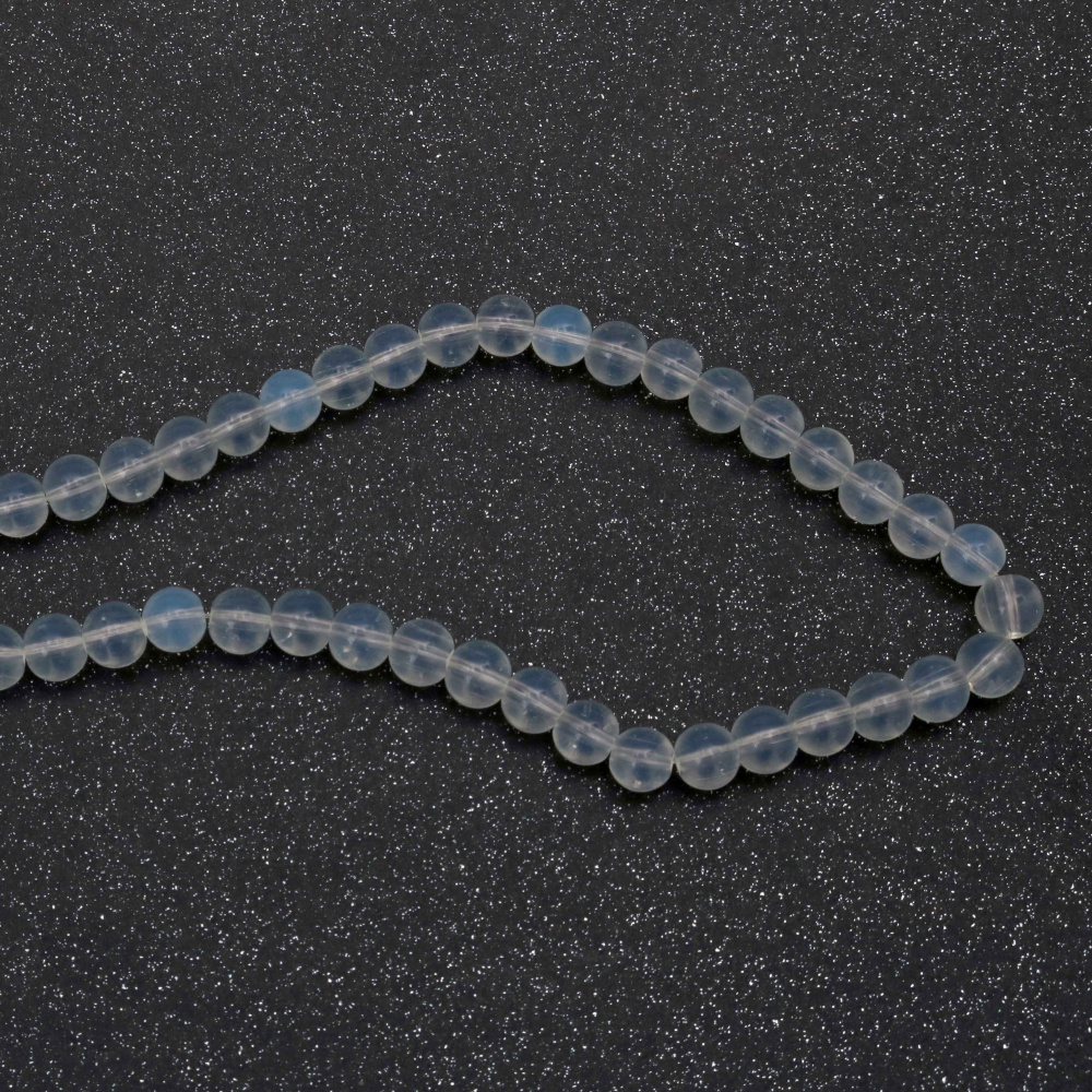 Наниз мъниста стъкло топче 8 мм дупка 1 мм имитация Лунен камък цвят бял ±100 броя