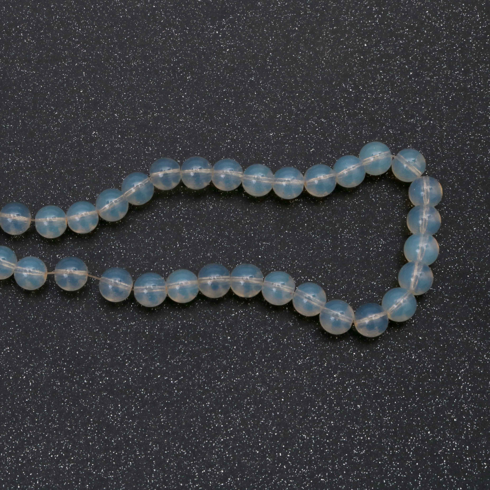 Mărgele din sticlă imitație piatră lunii – 10 mm, gaură 1 mm, alb, șirag ~85 buc – ideale pentru bijuterii, mărgelit și proiecte craft/DIY