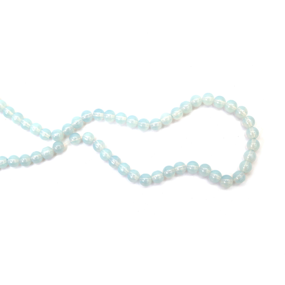 Наниз мъниста стъкло топче 8 мм дупка 1 мм имитация жадеит цвят бледо син ±105 броя