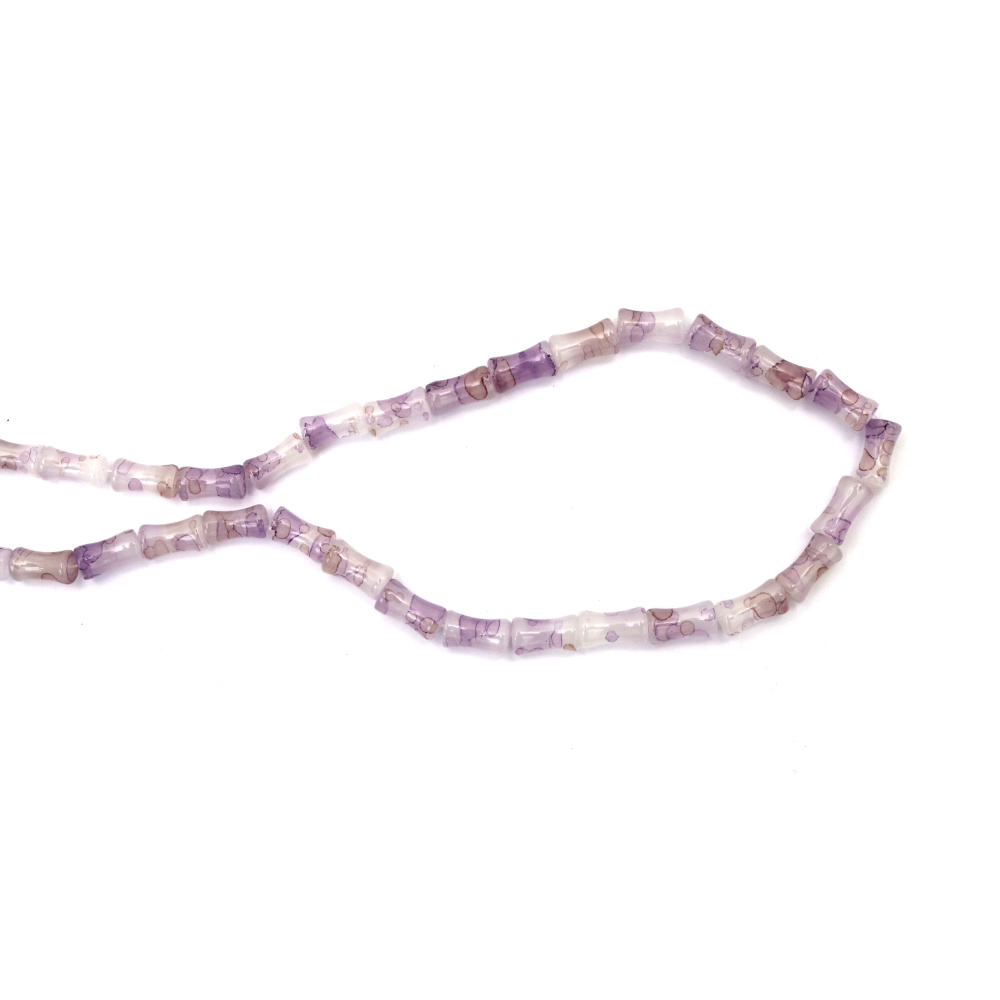 Наниз мъниста стъкло цилиндър 6x12 мм дупка 2 мм рисувано цвят лилав ±65 броя