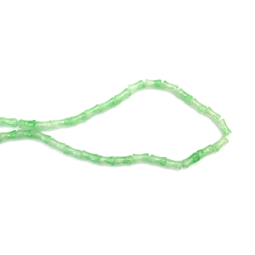 Artistic Painted Glass Cylinder Beads 6x12 mm – Green, Hole 2 mm, Strand ~65 pcs – Perfect for Creating Unique Jewelry & Creative Handmade Designs