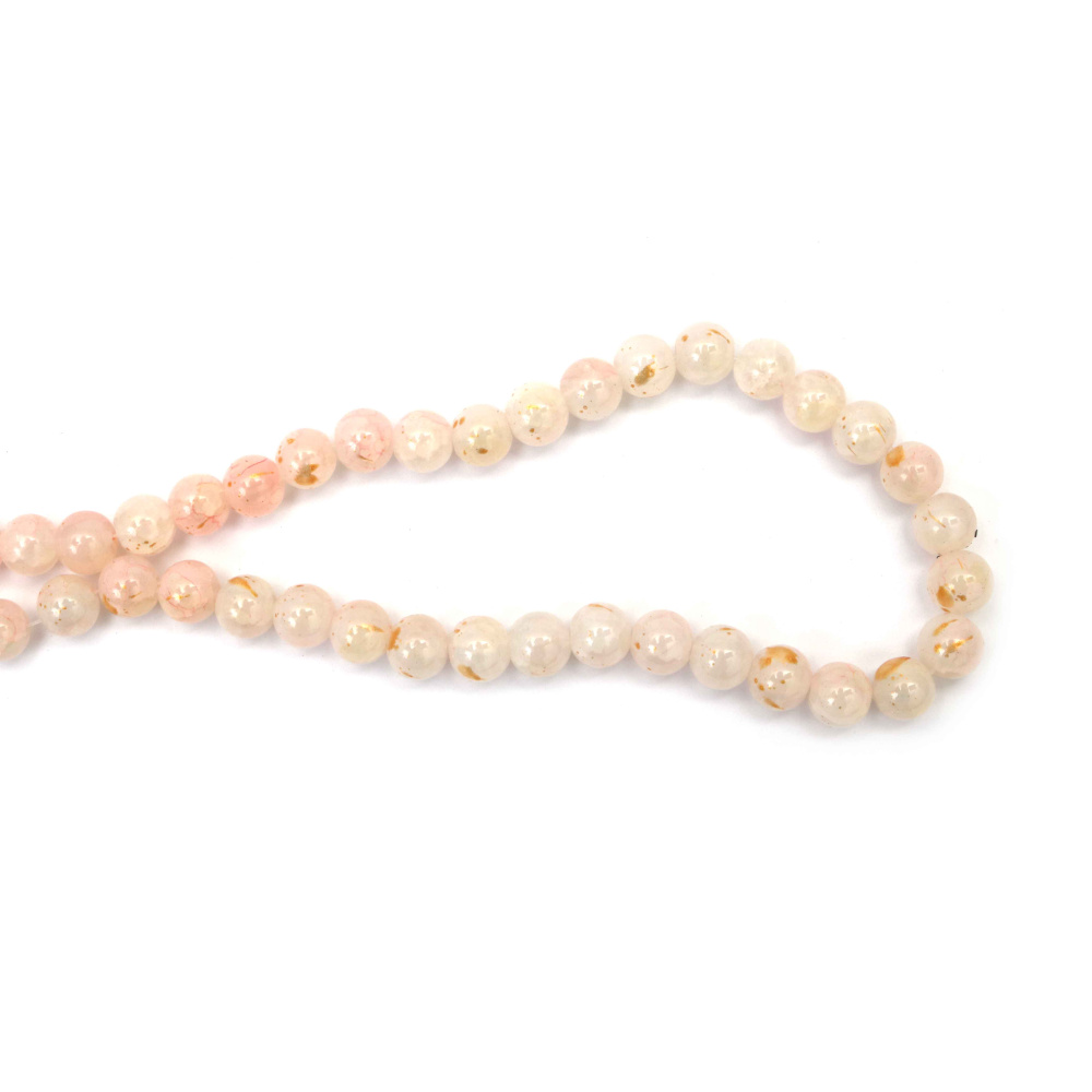 Mărgele Elegante din Sticlă Crăpată 10 mm – Alb și Piersică cu Accent Auriu (culoare), Orificiu 1 mm, Șirag ~85 buc. – Perfecte pentru Bijuterii Delicate și Designuri Handmade Grațioase