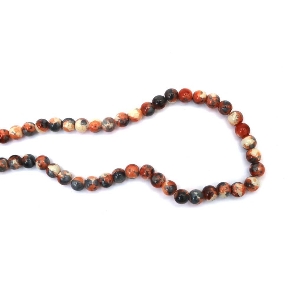 Artistic Sprayed Glass Beads 8 mm – Milky White, Gray & Dark Orange, Hole 1 mm, Strand ~100 pcs – Perfect for Creating Modern Jewelry & Unique Handmade Designs