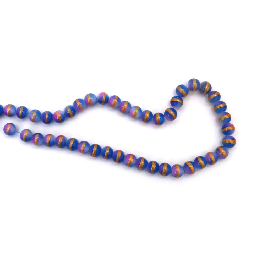 Mărgele din sticlă 8 mm – mix fucsia opac & albastru, cu margine culoare aurie, gaură 1 mm, șirag ~105 buc – perfecte pentru bijuterii îndrăznețe și creații handmade atrăgătoare