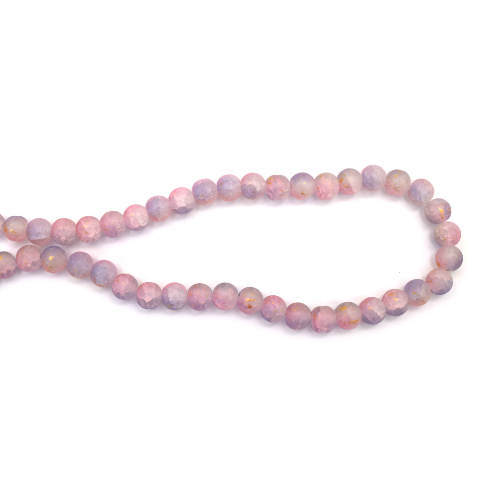 Mărgele din sticlă crăpată, mate, 10 mm, mix roz și mov, cu accente aurii, gaură 1 mm, aprox. 85 buc. – pentru bijuterii și proiecte DIY