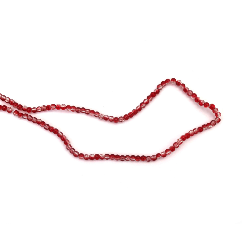 Mărgele vibrante din sticlă crackle 4 mm – Alb transparent & Roșu (mix), gaură 1 mm, șirag ~205 buc – ideale pentru bijuterii festive și designuri handmade artistice
