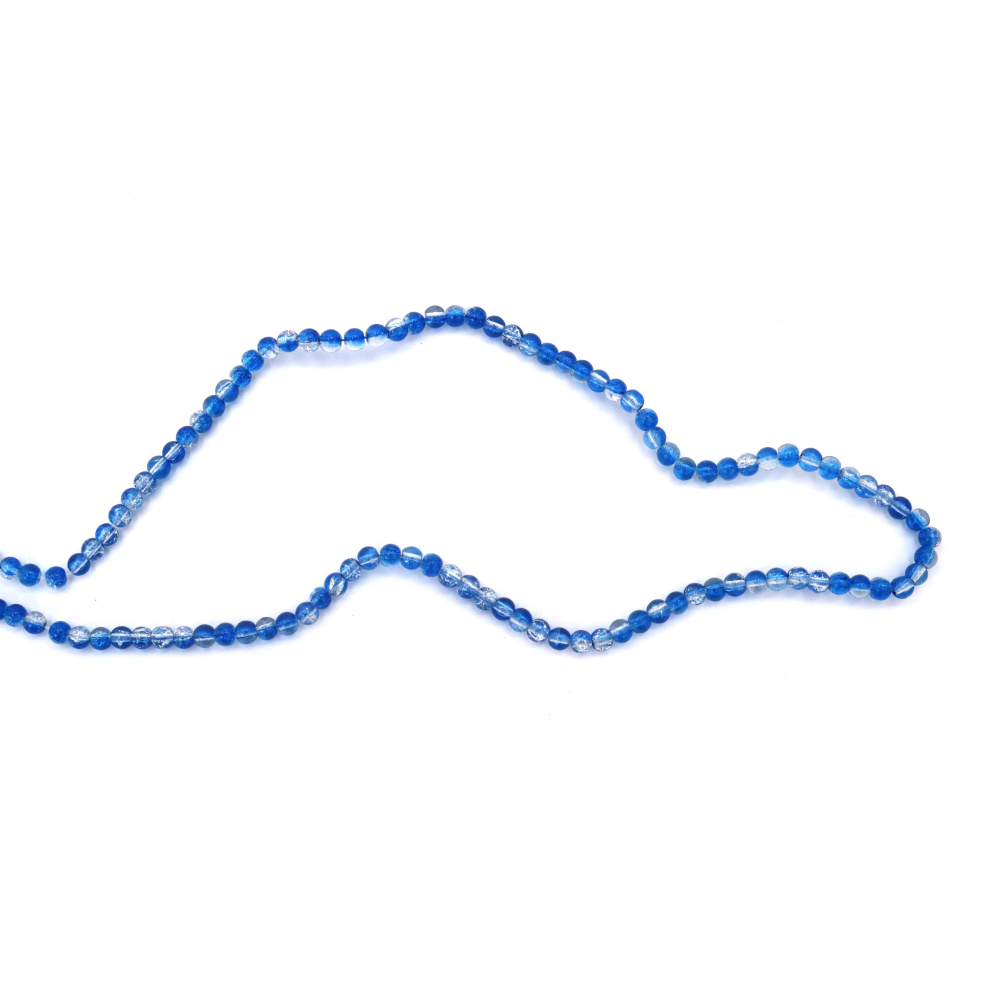 Crackle Glass Beads 4 mm – Transparent White & Dark Blue, Hole 1 mm, Strand ~200 pcs – Perfect for Creating Stylish Jewelry & Artistic Handmade Designs