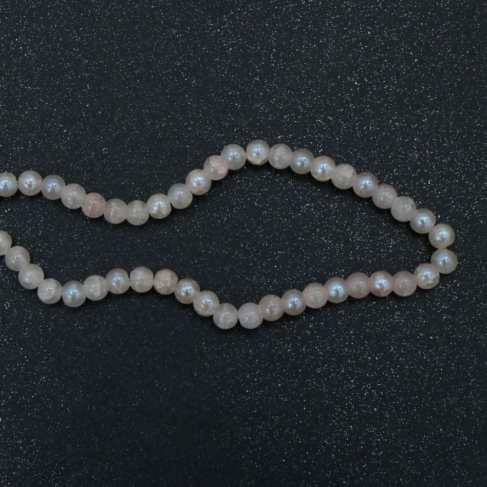 Crackle Glass Beads 8 mm, Pale Pink with Blue Tint, AB Coating, Hole 1 mm, ~110 pcs – For Jewelry & Crafts