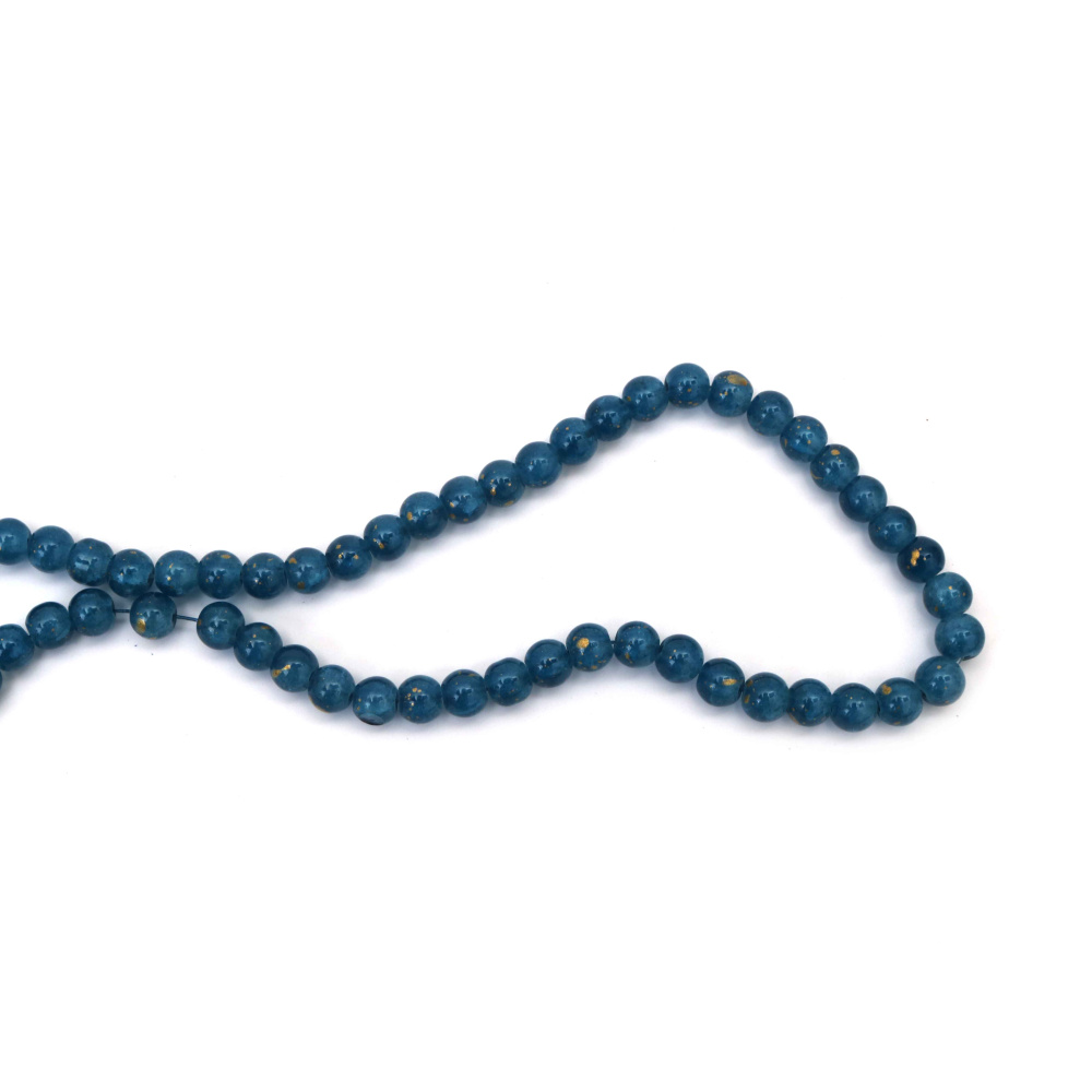 Mărgele din sticlă crackle 8 mm – albastre cu accente aurii, gaură 1 mm, șirag ~110 buc – perfecte pentru bijuterii luxoase și proiecte handmade artistice