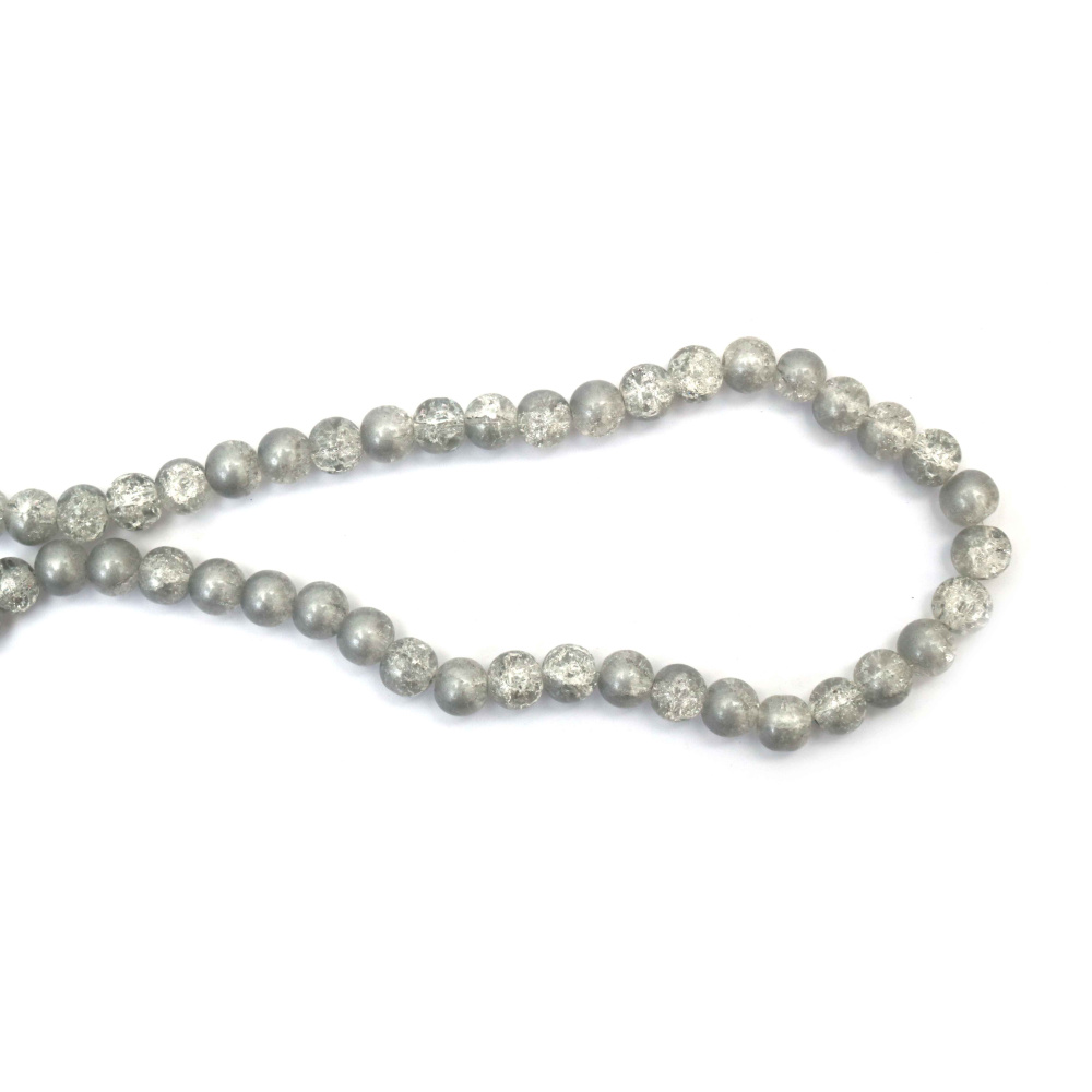Mărgele din sticlă crackle elegante 10 mm – alb transparent cu luciu argintiu, șirag ~85 buc.