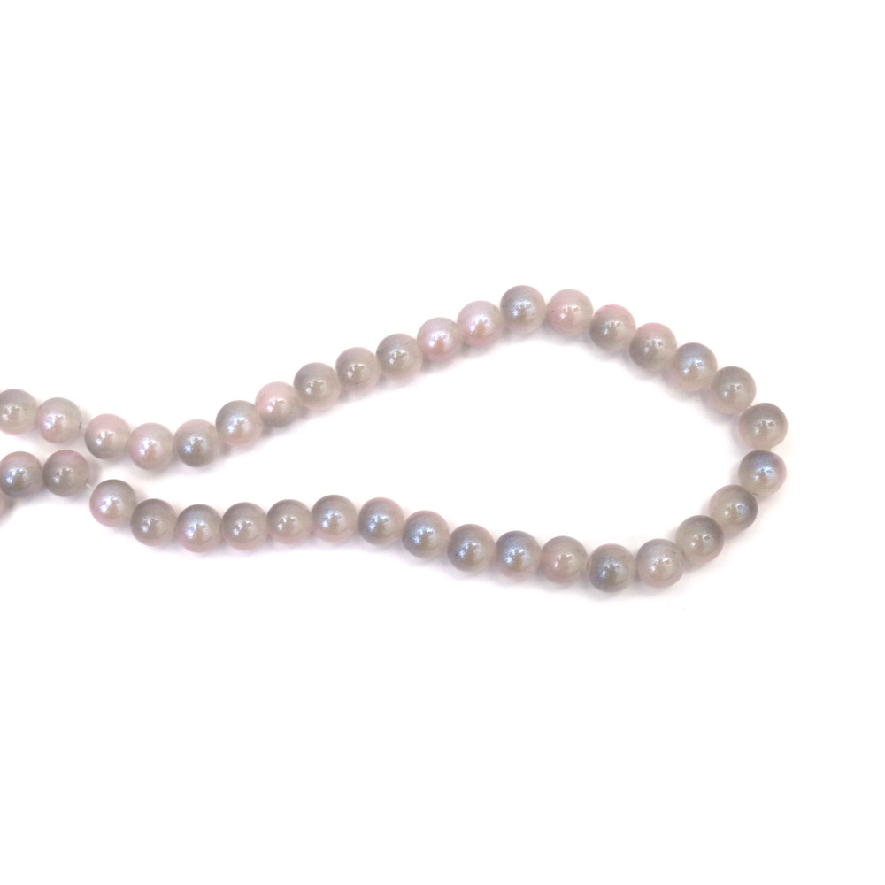 Mărgele din sticlă elegante 10 mm – roz pal și gri pal cu tentă albastră, efect AB, gaură Ø 1 mm, șirag aprox. 85 buc – ideale pentru bijuterii strălucitoare handmade/DIY