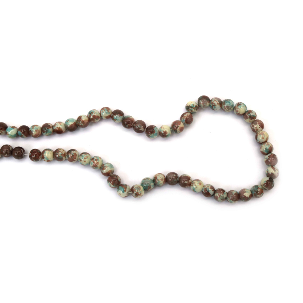 Artistic Sprayed Glass Beads 8 mm – White, Brown & Light Blue, Hole 1 mm, Strand ~105 pcs – Perfect for Creating Unique Jewelry & Creative Handmade Designs