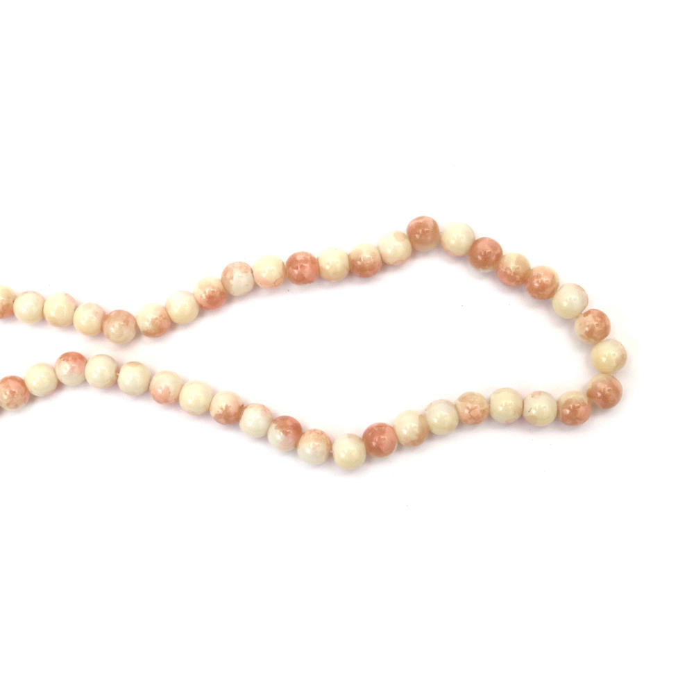 Elegant Imitation Marble Glass Beads 8 mm – White, Pink & Light Brown, Hole 1 mm, Strand ~105 pcs – Perfect for Creating Soft-Toned Jewelry