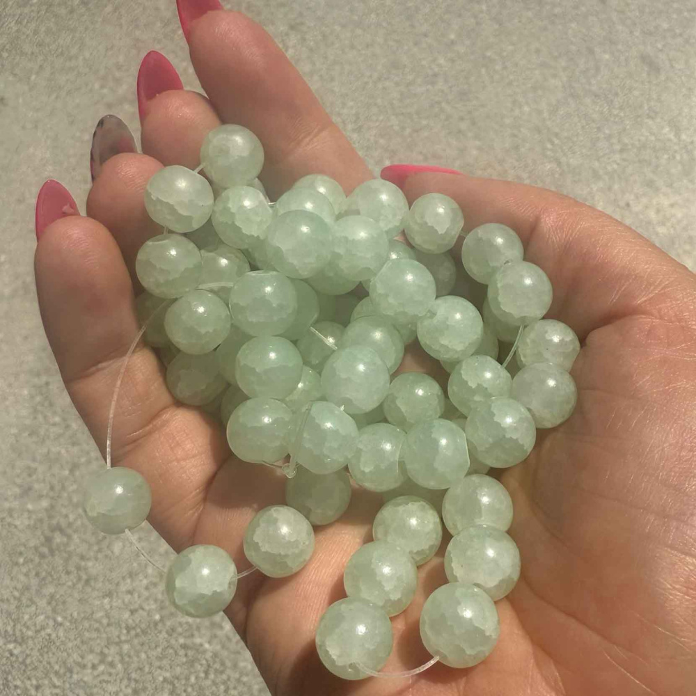 Photochromic Crackle Glass Beads 10 mm, Pale Green Turns Green in Sunlight, Hole 1 mm, ~85 pcs – For Jewelry & Crafts