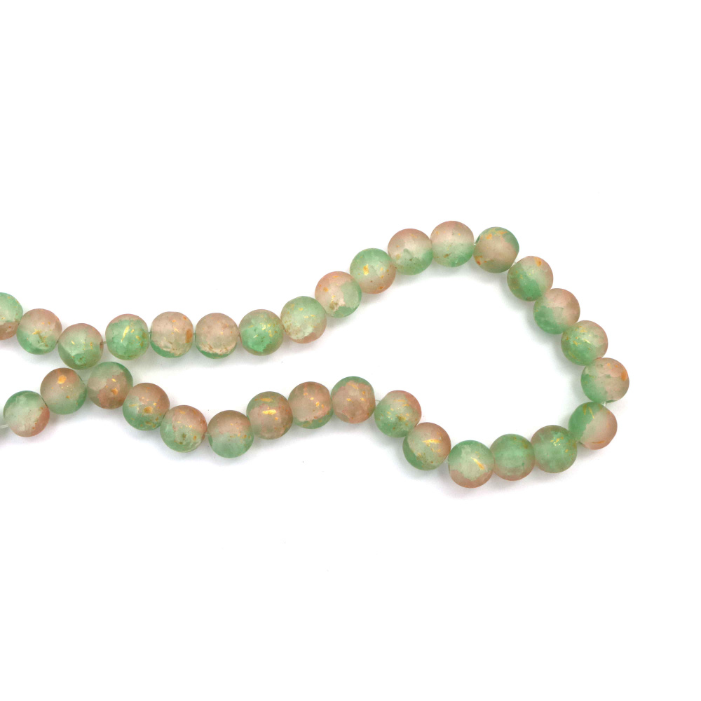 Matte Crackle Glass Beads 10 mm, Peach, White & Green with Gold Accent, Hole 1 mm, ~85 pcs – For Jewelry & Crafts