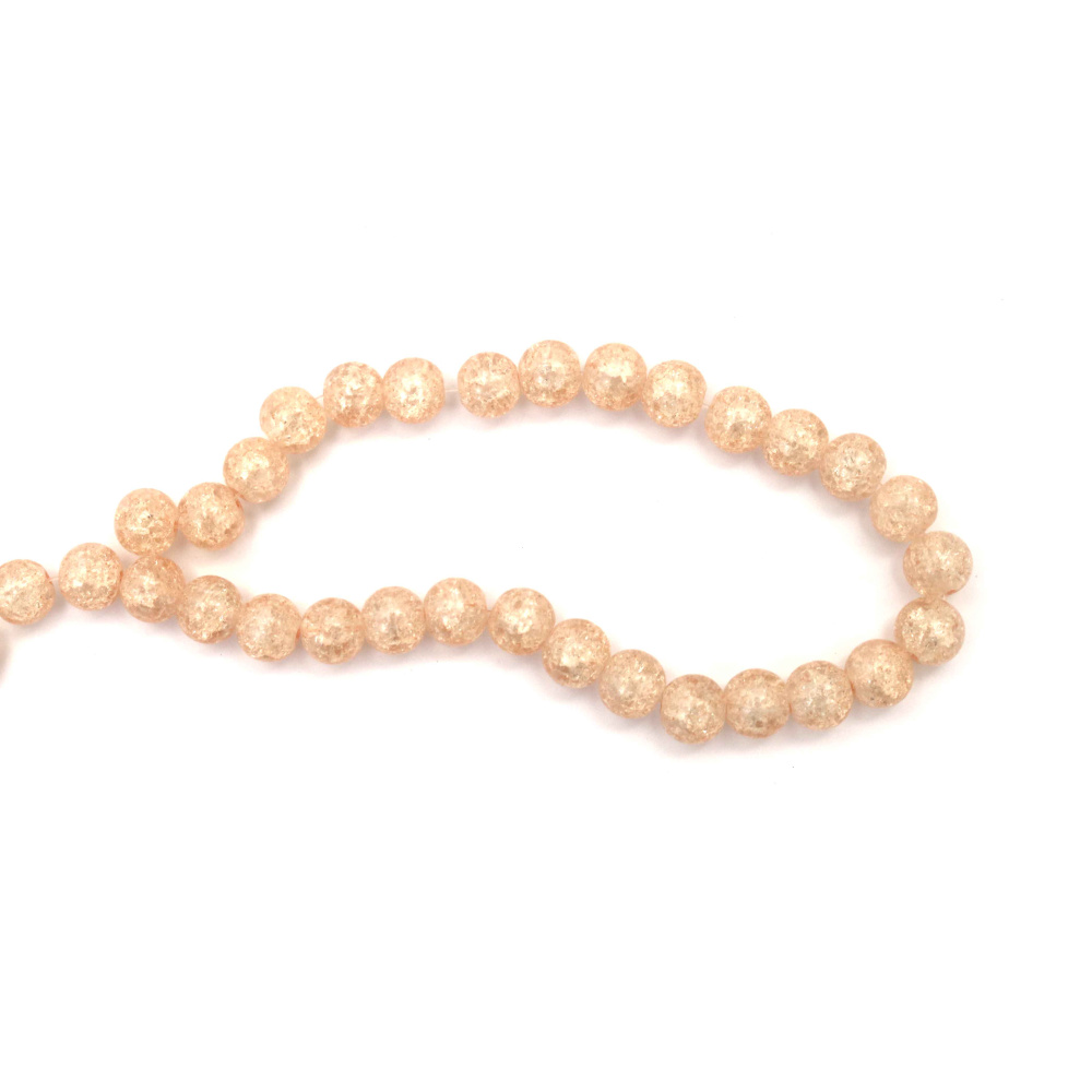 Elegant Crackle Glass Beads 10 mm – Transparent Blanch Almond Color, Hole 1 mm, Strand ~85 pcs – Perfect for Creating Delicate Jewelry & Graceful Designs