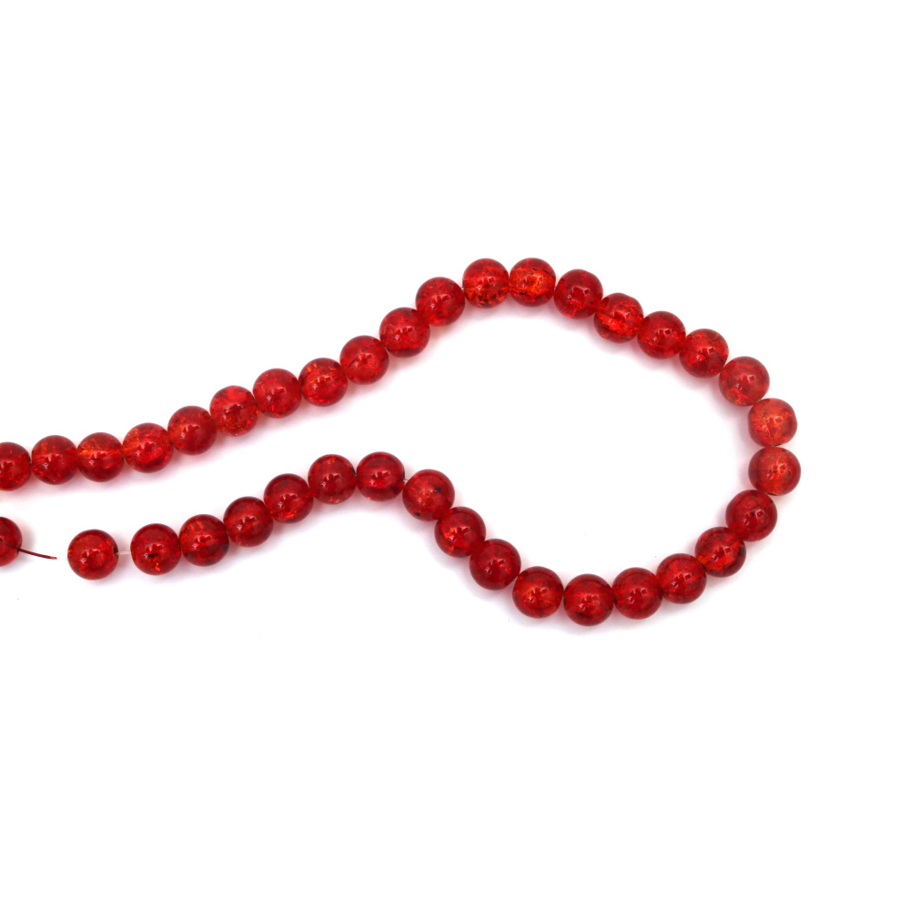 Crackle Glass Beads 10 mm – Transparent Red & Orange, Hole 1 mm, Strand ~85 pcs – Perfect for Creating Fiery Jewelry & Bold Handmade Designs