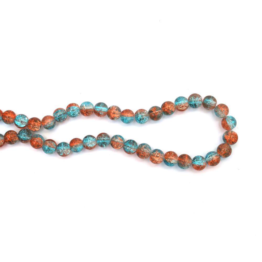 Crackle Glass Beads 10 mm – Transparent Blue & Orange, Hole 1 mm, Strand ~85 pcs – Perfect for Creating Energetic Jewelry & Artistic Handmade Designs