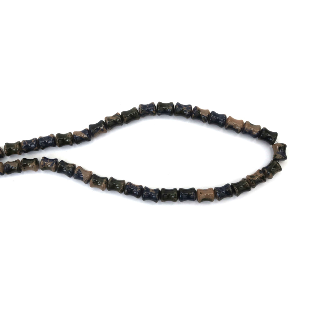 Glass Beads Cylinder – 8x10 mm, Hole 1 mm, Sprayed Beige, Blue and Black, Strand ~72 pcs – Ideal for Jewelry Making, Beading & Craft Projects