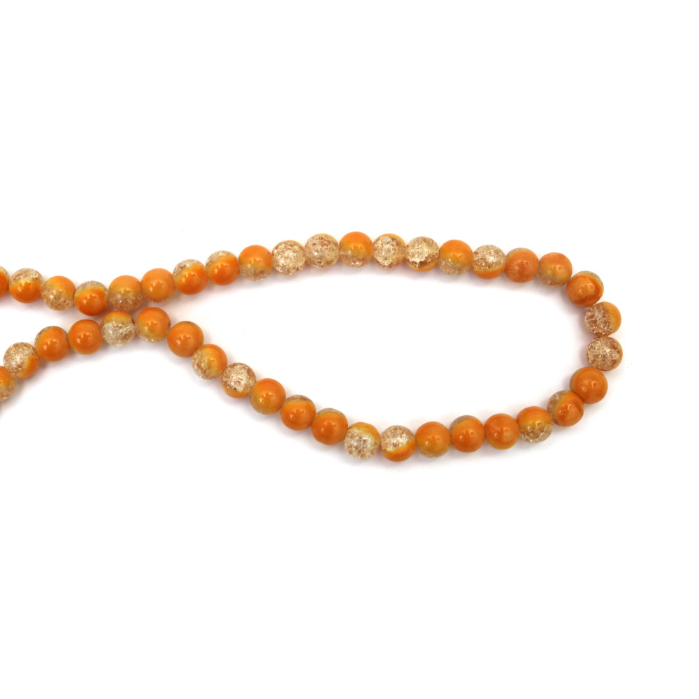 Warm Crackle Glass Beads 10 mm – Transparent White with Dark Yellow Paint, Hole 1 mm, Strand ~85 pcs – Perfect for Creating Elegant Jewelry & Artistic Handmade Designs