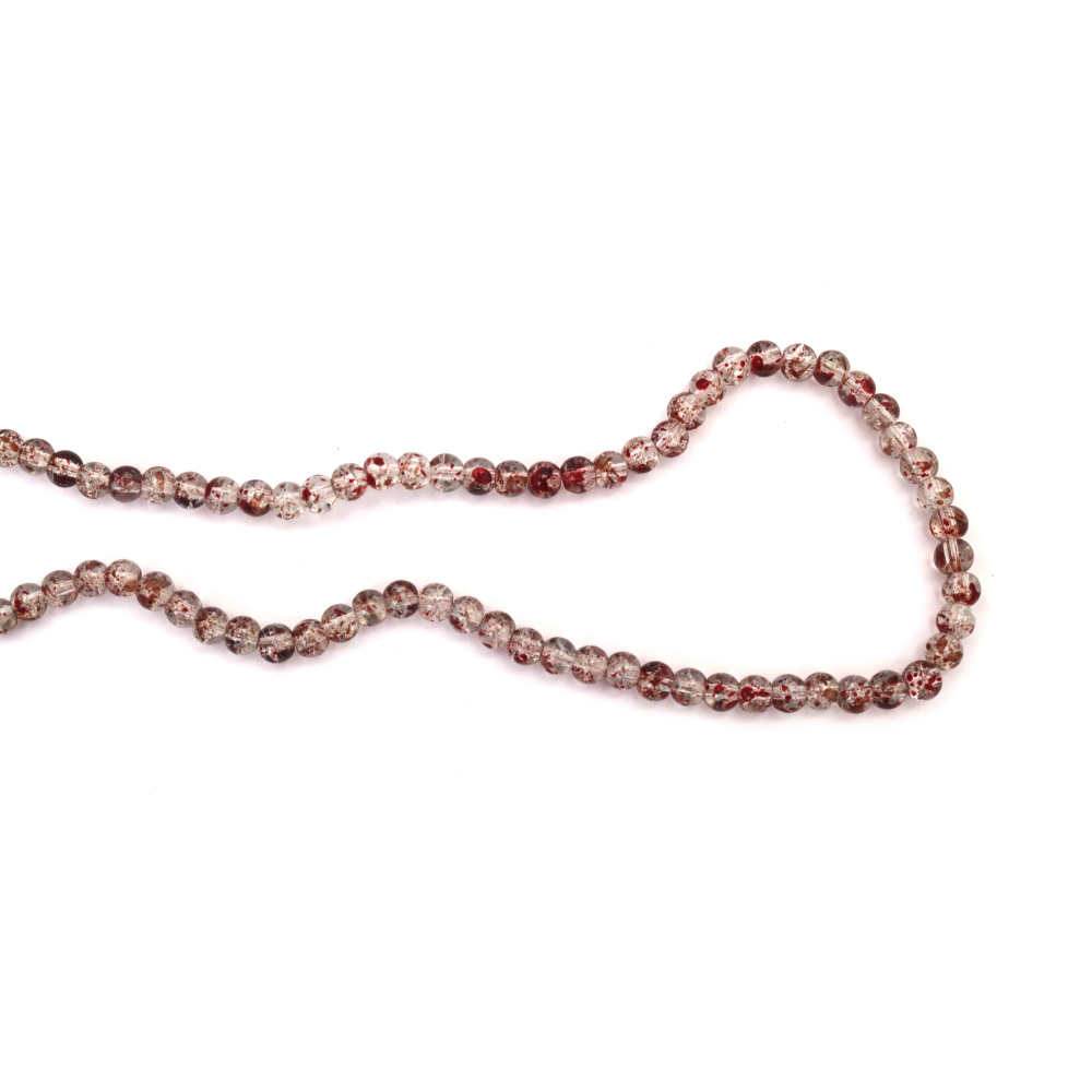 Crackle Glass Beads 6 mm – Transparent White Sprayed with Red Paint, Hole 1 mm, Strand ~140 pcs – Perfect for Creating Bold Jewelry & Eye-Catching Handmade Designs