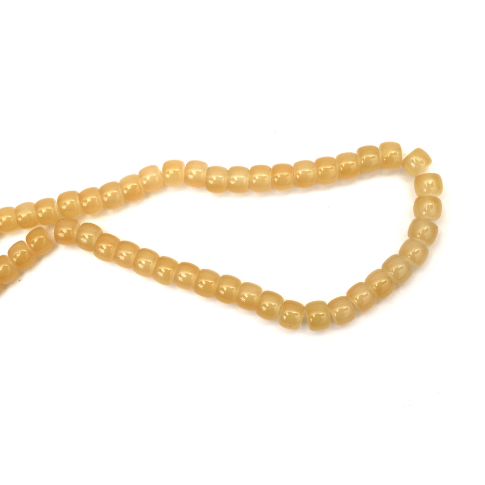 Наниз мъниста стъкло 10x8 мм дупка 1 мм имитация жадеит цвят каки ±100 броя