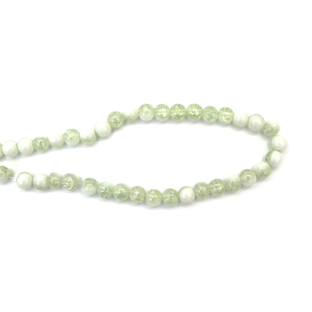 Наниз мъниста стъкло КРАКЪЛ топче 10 мм дупка 1 мм прозрачно цвят бял с бяла боя ±85 броя