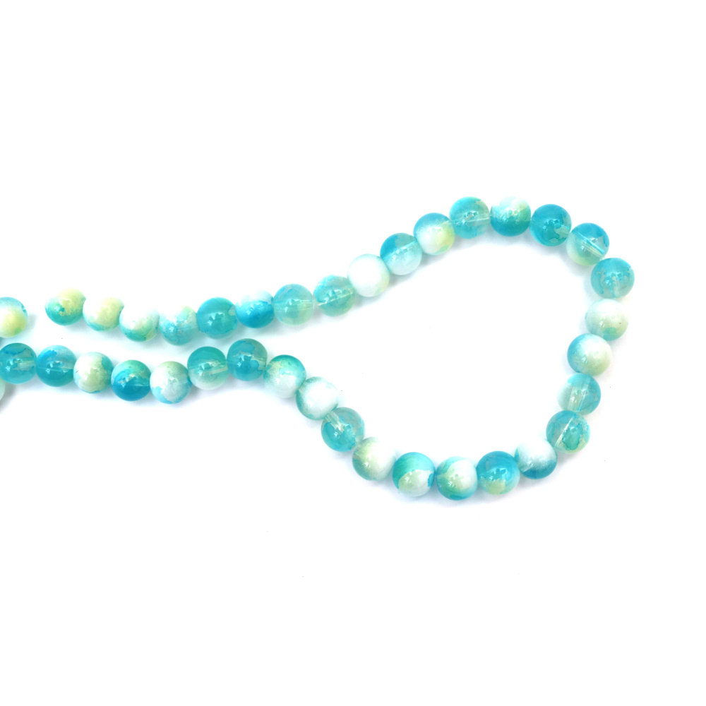 Artistic Painted Glass Beads 10 mm – Transparent Blue & Yellow with White Paint, Hole 1 mm, Strand ~85 pcs – Perfect for Creating Vibrant Jewelry