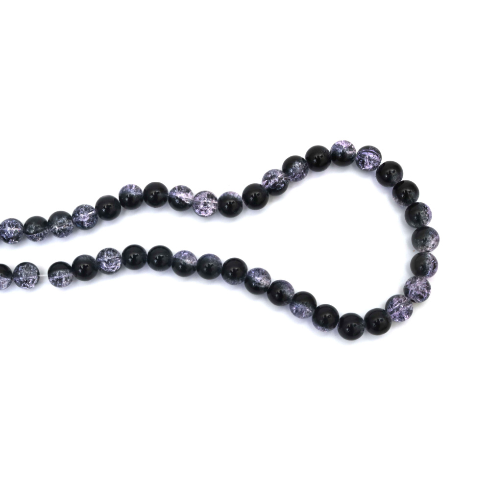Mystic Crackle Glass Beads 10 mm – Transparent Purple with Black Paint, Hole 1 mm, Strand ~85 pcs – Perfect for Creating Dramatic Jewelry