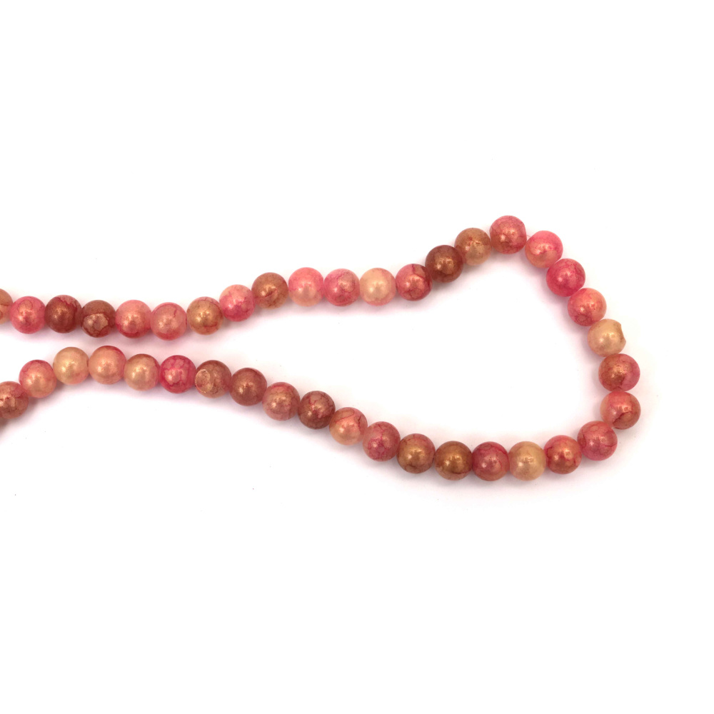 Наниз мъниста стъкло КРАКЪЛ топче 10 мм дупка 1 мм рисувано цвят розов и кафяв със златно покритие ±85 броя