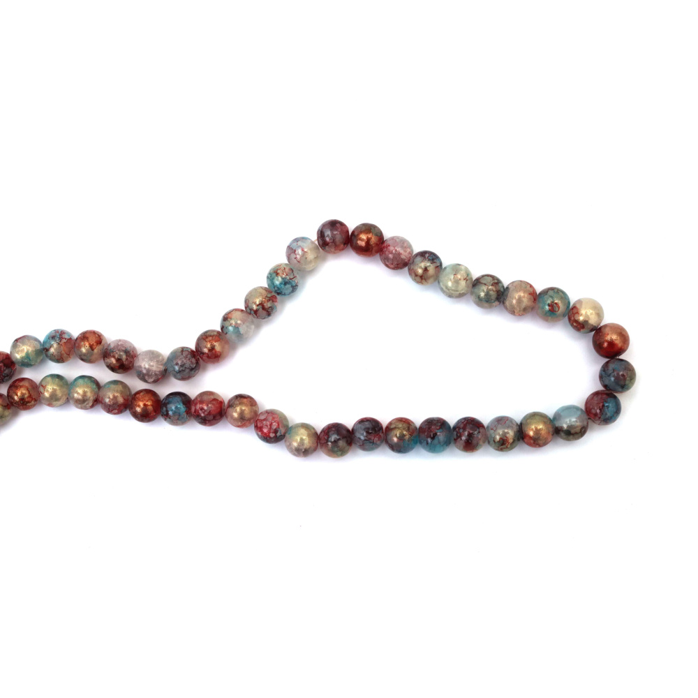 Mărgele din sticlă crăpată (Crackle) 10 mm – multicolor asortate, finisaj auriu, gaură 1 mm, șirag ~80 buc – perfecte pentru bijuterii colorate și designuri handmade artistice