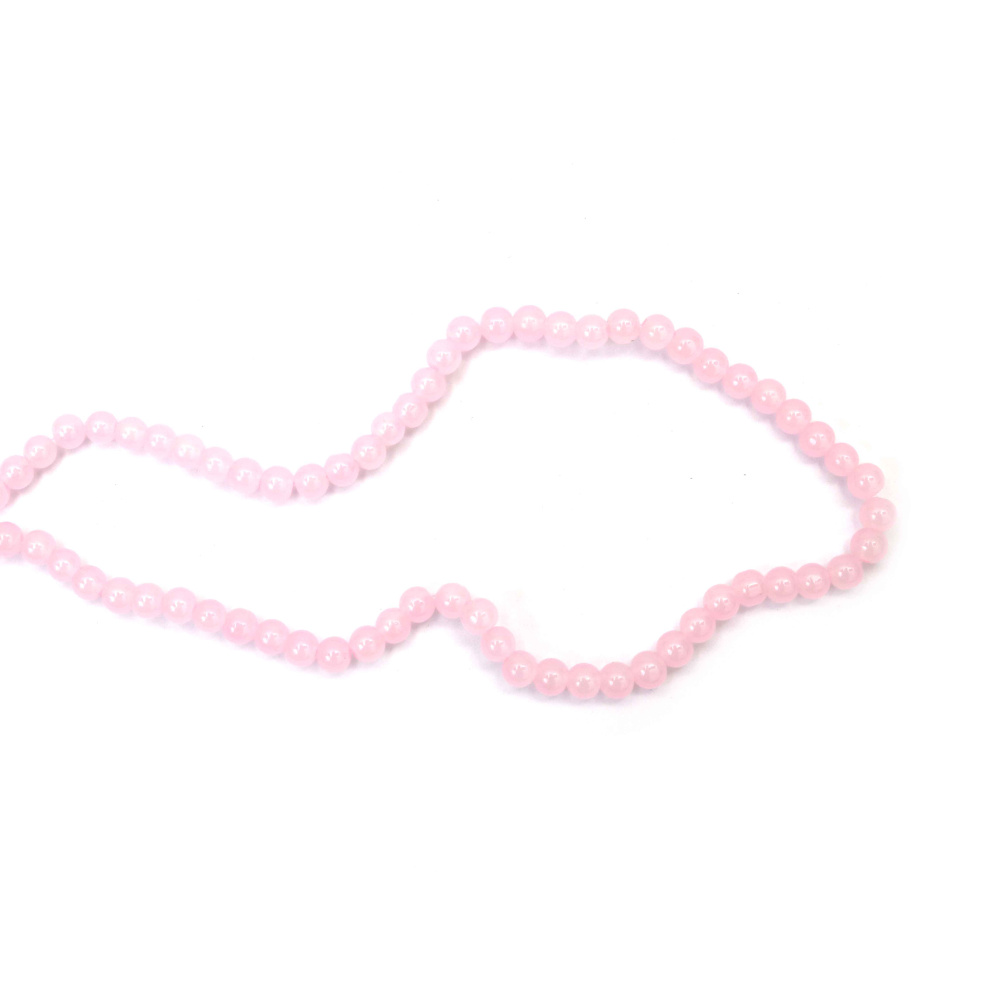 Наниз мъниста стъкло топче 6 мм дупка 1 мм имитация жадеит цвят светло розов ±145 броя