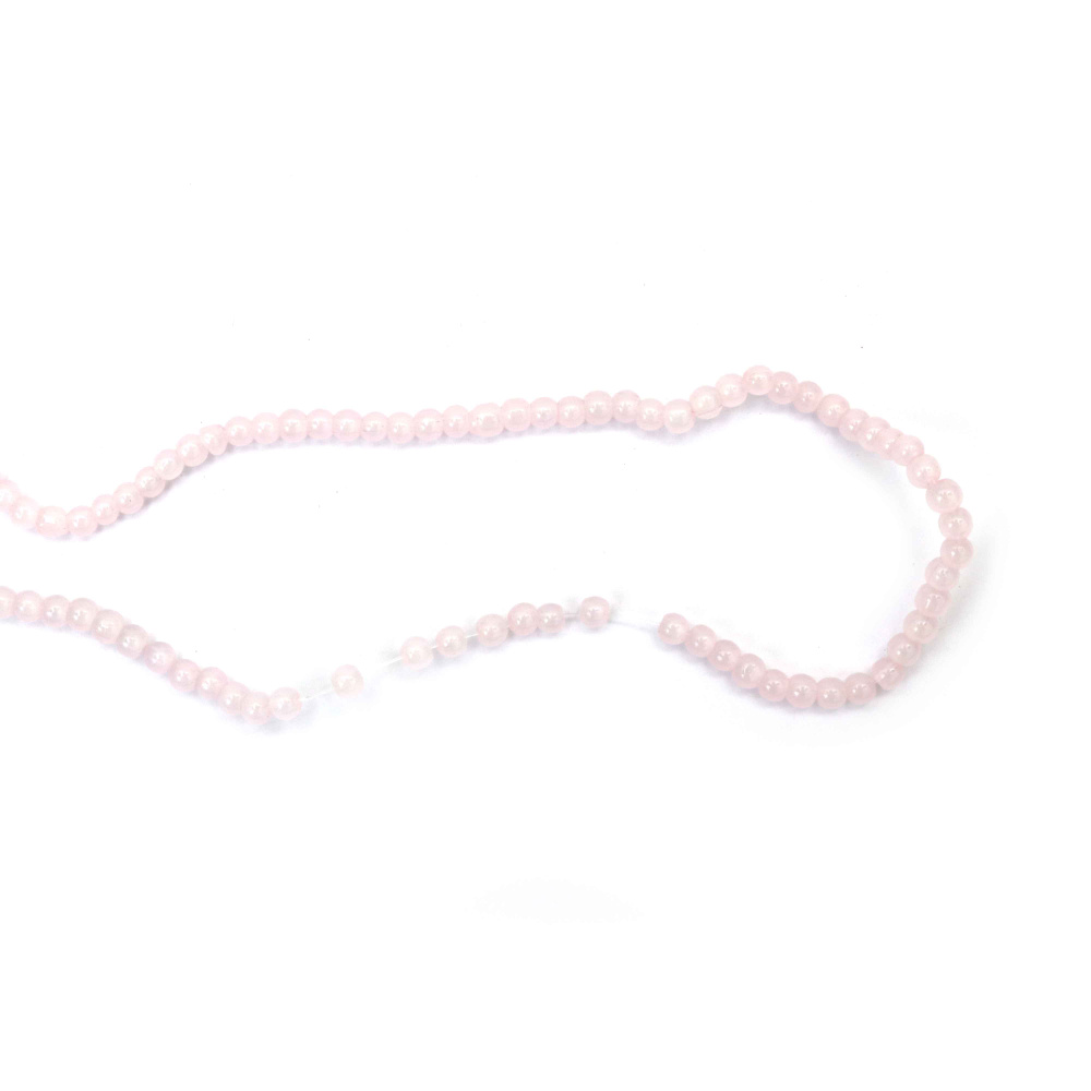 Наниз мъниста стъкло топче 4 мм дупка 1 мм имитация жадеит цвят светло розов ±200 броя
