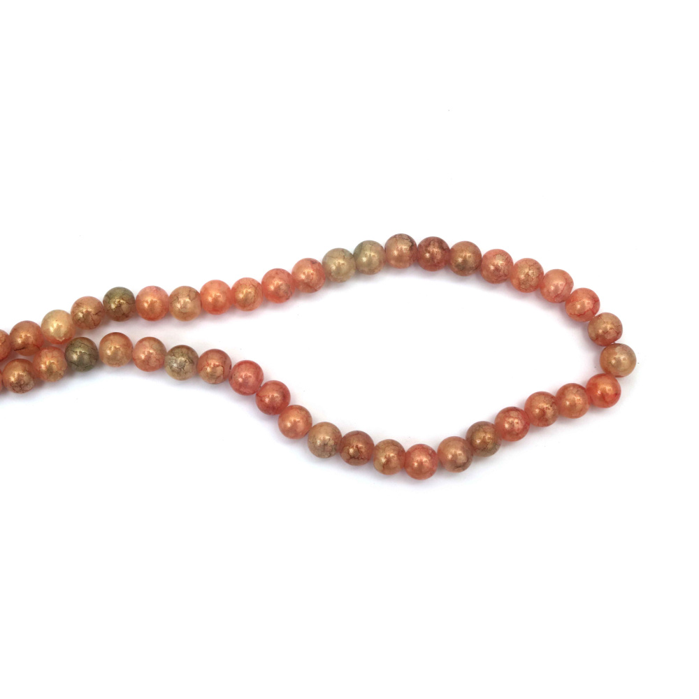 Наниз мъниста стъкло КРАКЪЛ топче 10 мм дупка 1 мм рисувано цвят праскова сив и кафяв със златно покритие ±85 броя