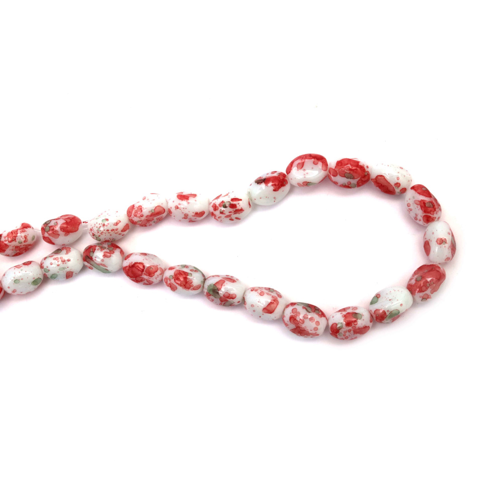 Glass Beads Twisted – 10x13 mm, Hole 1.5 mm, Painted White, Red and Green, Strand ~60 pcs – Ideal for Jewelry Making, Beading & Craft Projects